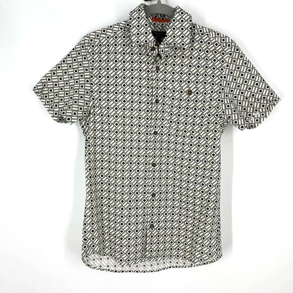 Ted Baker Filmin Mid Scale Geo Print Button Down Collared Shirt Khaki XS NEW - Picture 1 of 6